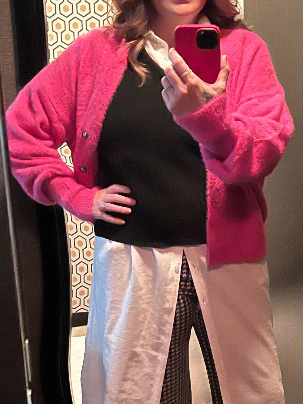 Urban Outfitters Hot Pink Fuzzy Button Cardigan